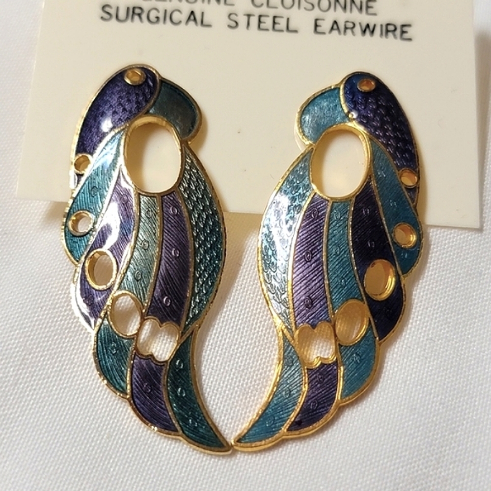 New Vintage Genuine Cloisonne Bird Earrings -Parrot